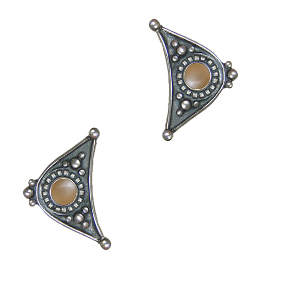 Sterling Silver Designer Post Stud Earrings With Peach Moonstone Sterling Silver Designer Post Stud Earrings With Peach Moonstone